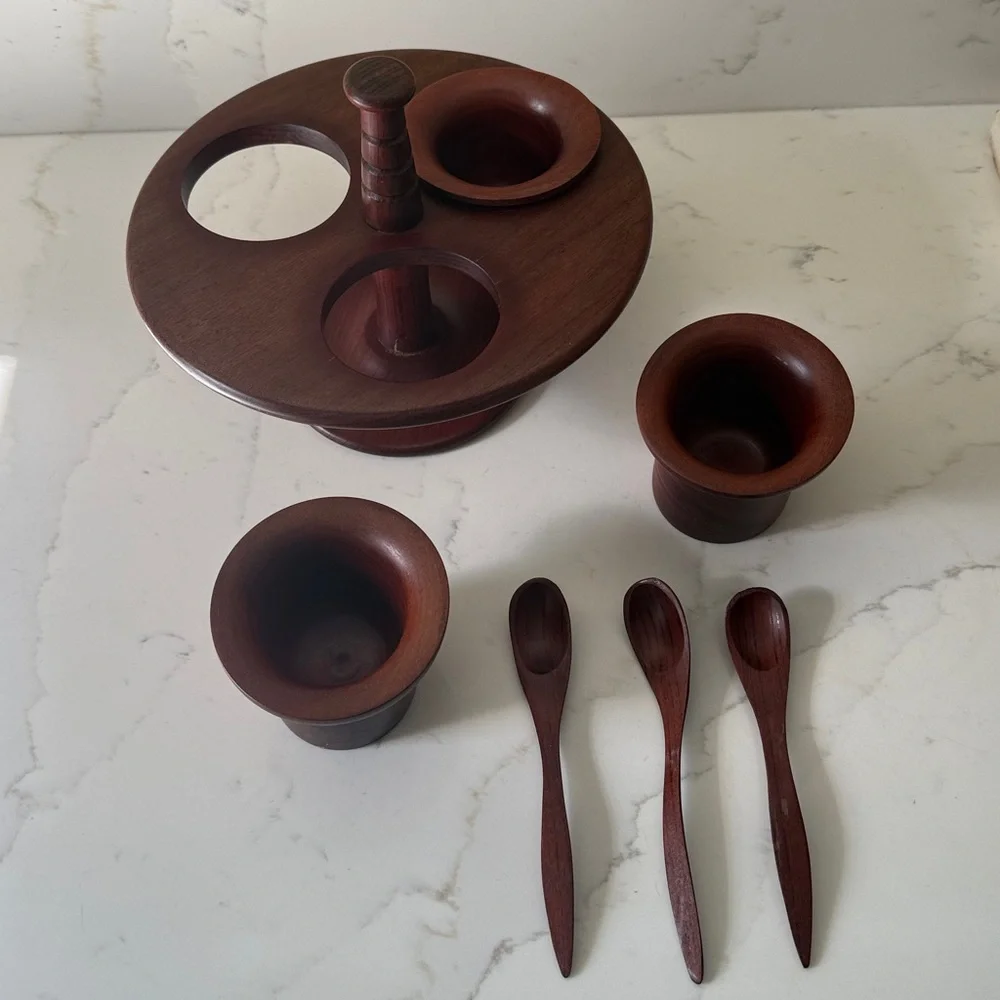 Vintage Mid Century Wooden Condiment Holder